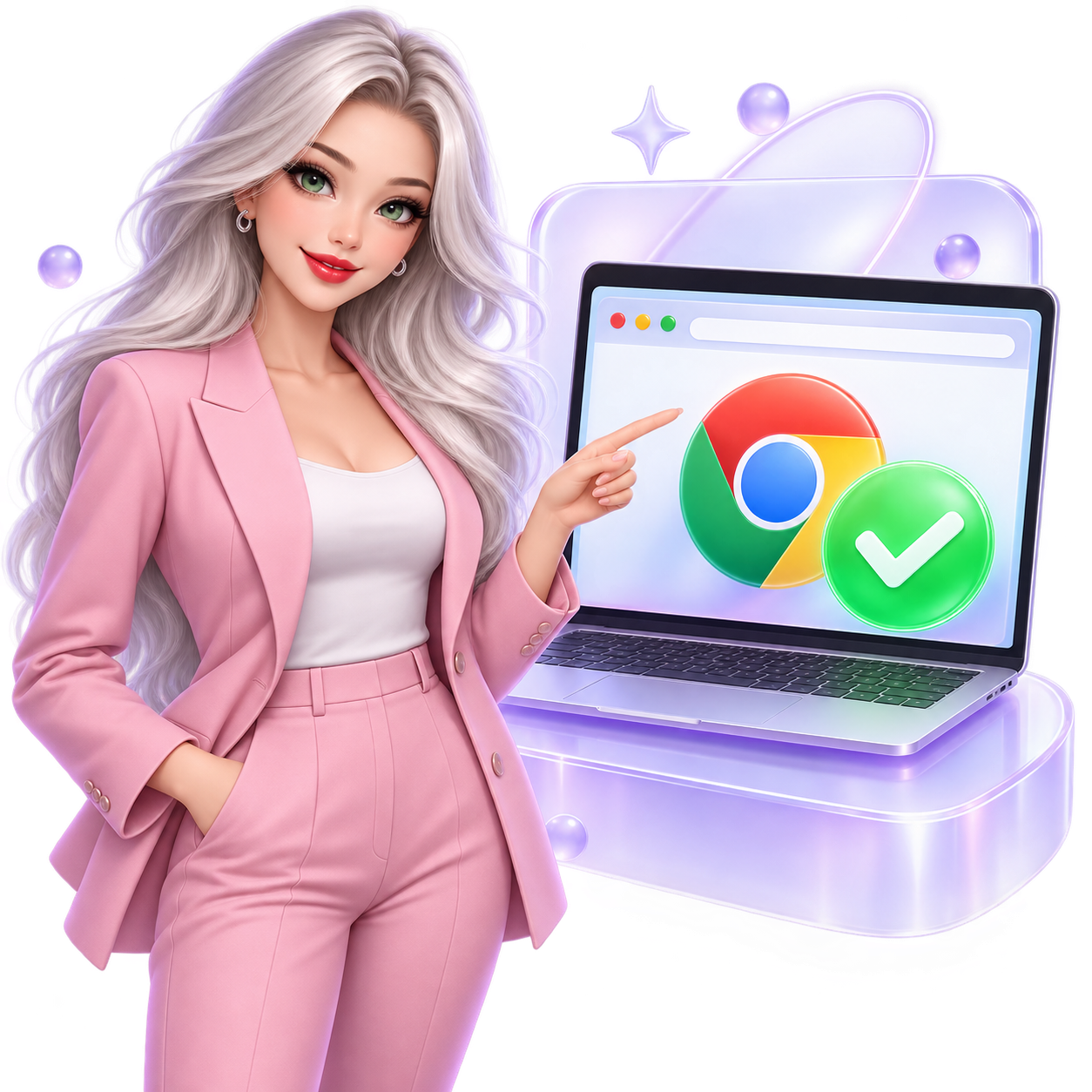 Lola points to Chrome with a green setup check