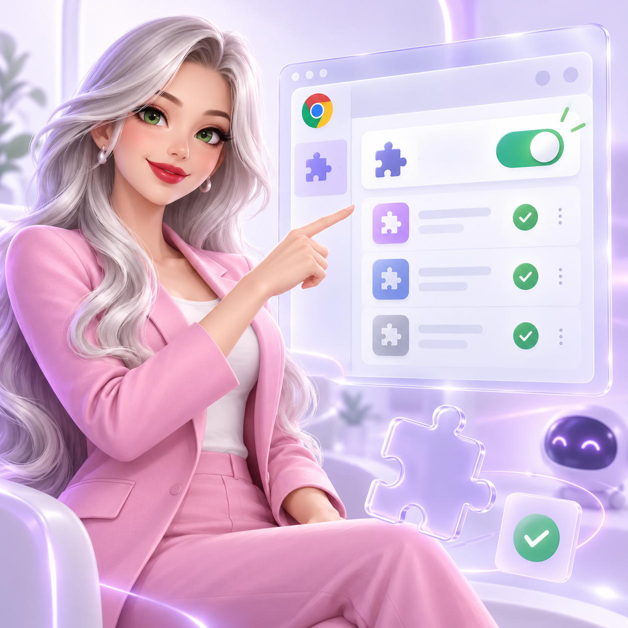 Lola points to a Chrome extensions screen with Developer mode switched on